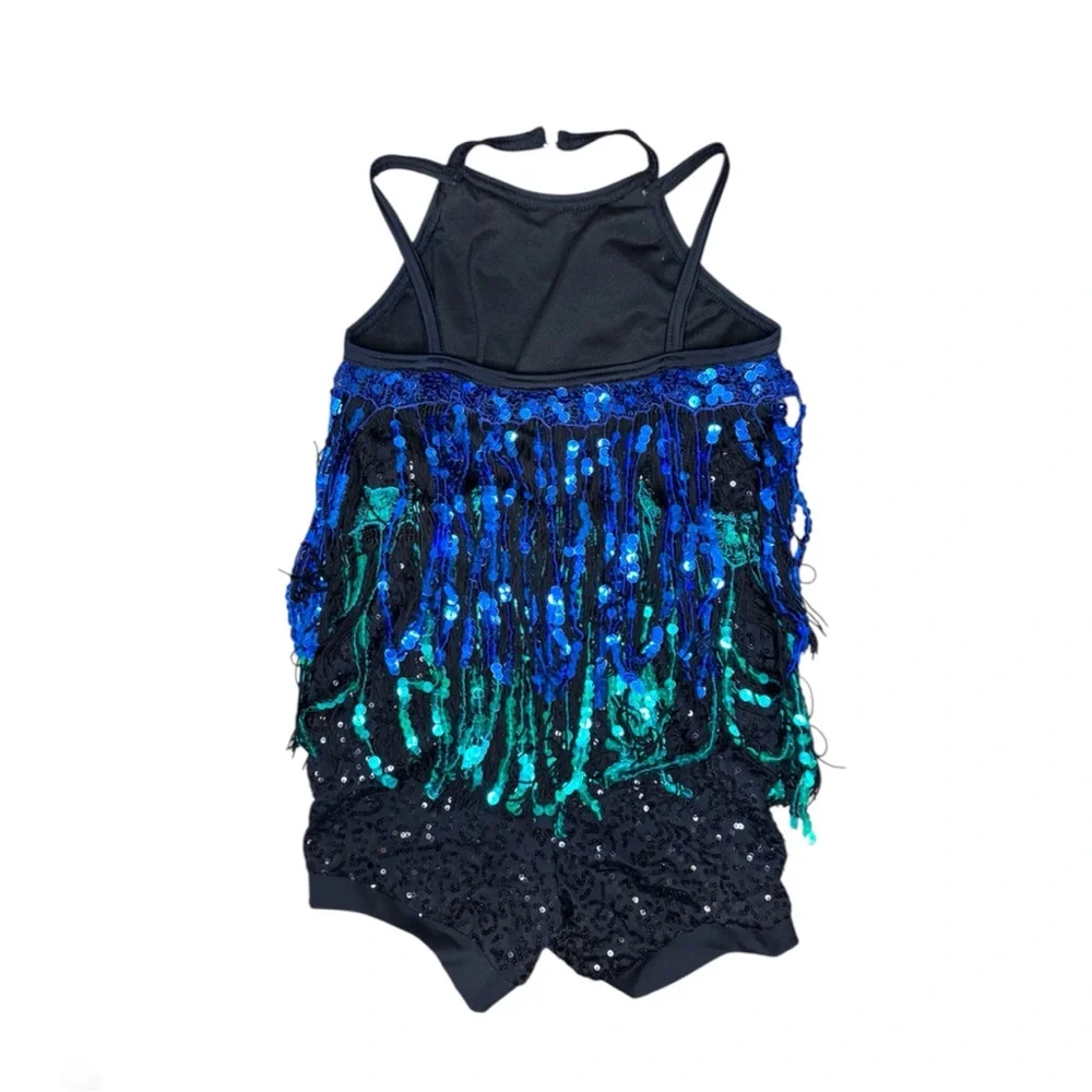 Weissman Showtime | Boom Boom Colorful Sequin Fringe Jazz Dance Biketard Size LC